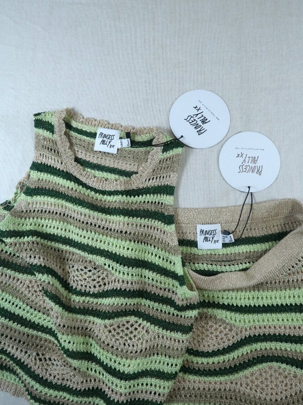 Princess Polly Crochet Knit Two Piece Set US 2 Striped Y2K Co Ord